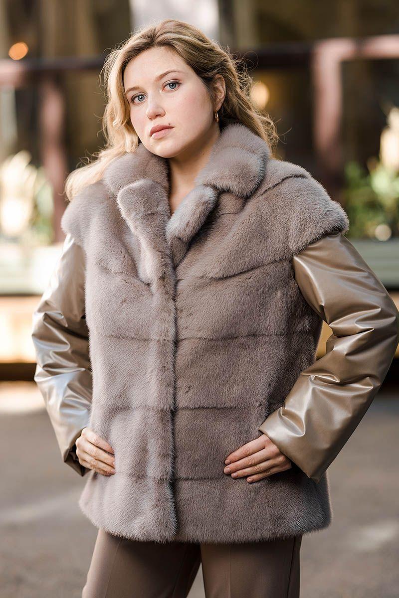 Куртка из норки с английским воротником фото