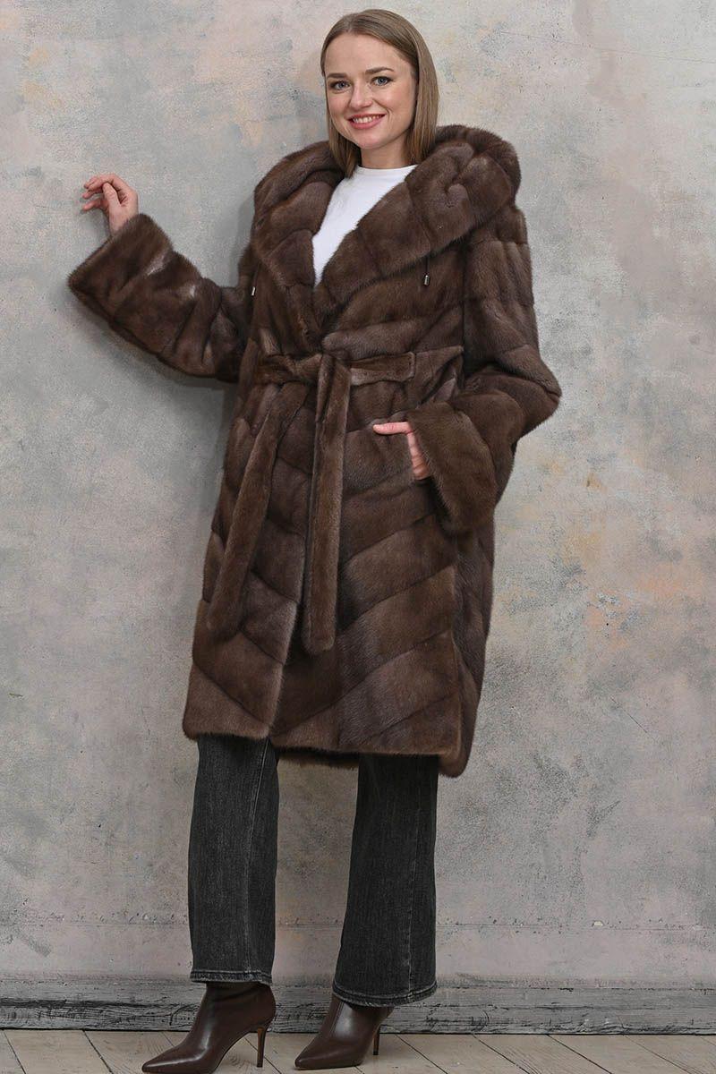 Шуба из норки с капюшоном фото