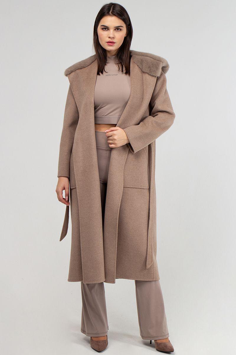 Кашемировое пальто с отделкой из норки фото