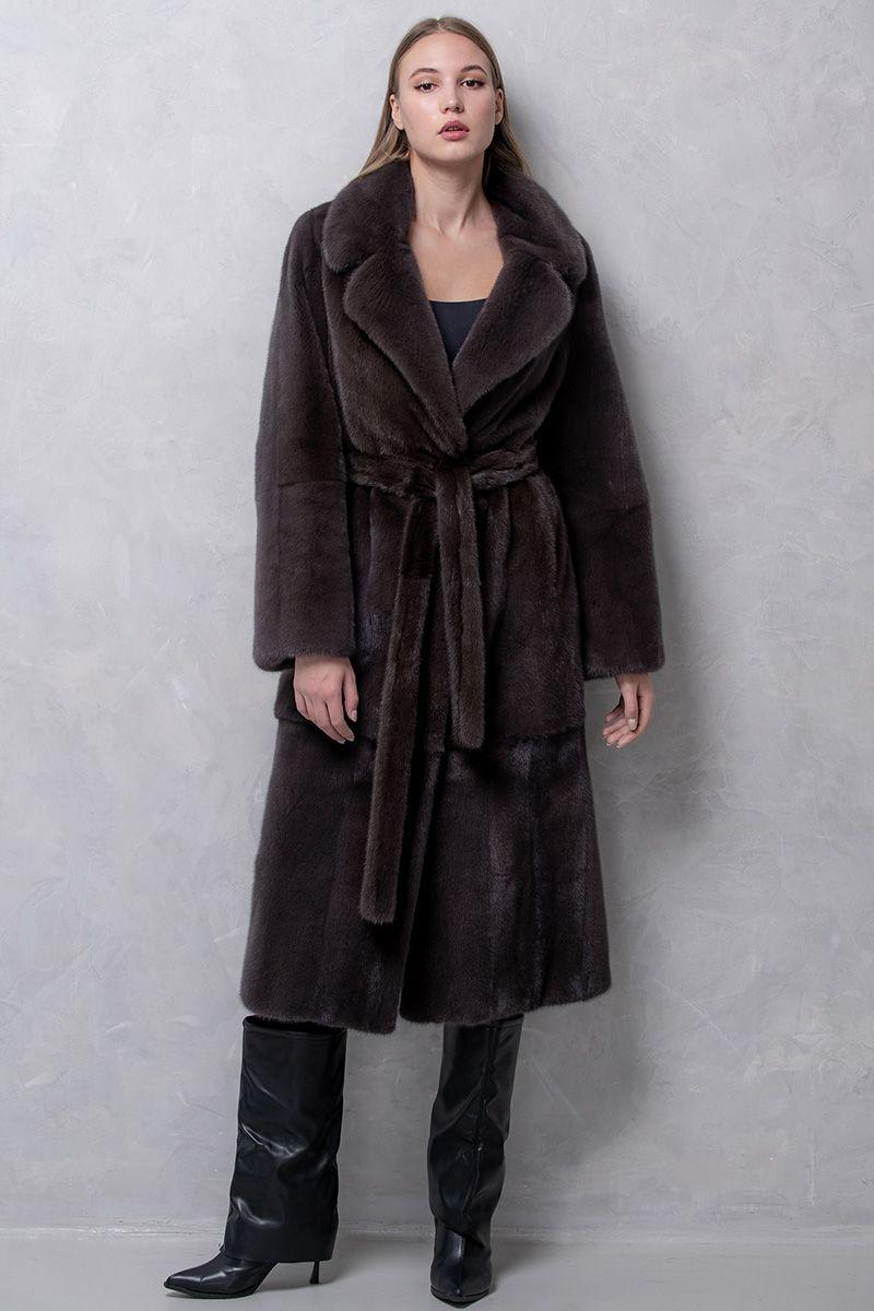 Шуба из норки с английским воротником фото