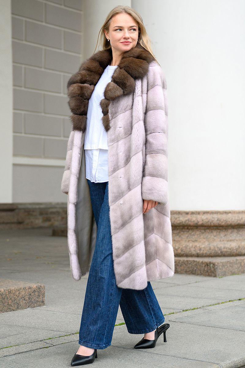 Норковая шуба с английским воротником из соболя фото