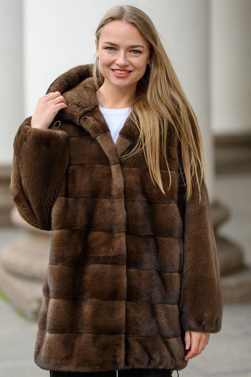 Норковая шуба с капюшоном фото