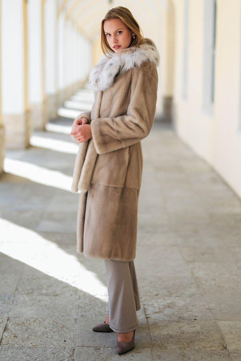 Норковая шуба с воротником из рыси фото