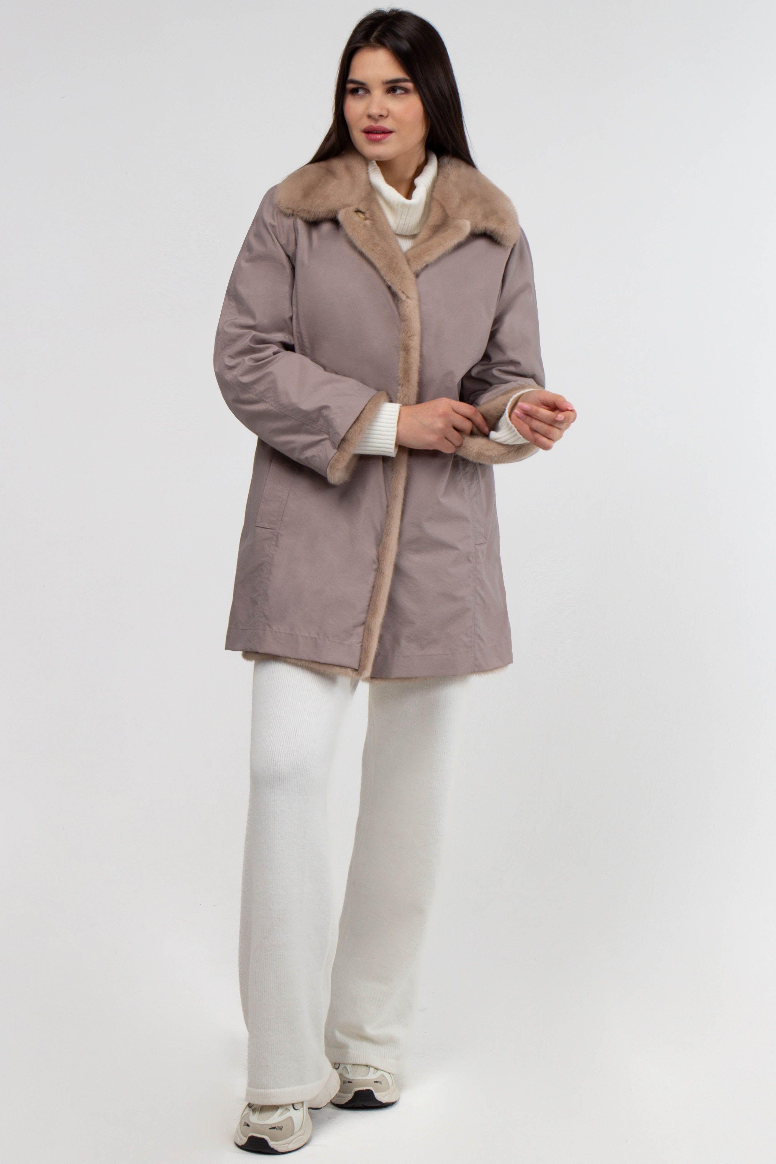 Пальто двусторонее из норки и плащевой ткани фото