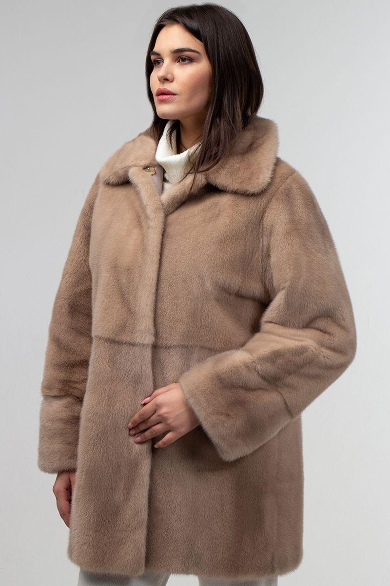 Пальто двусторонее из норки и плащевой ткани фото