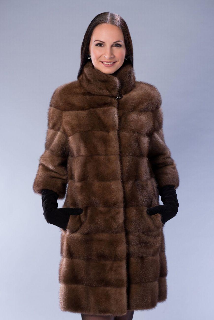Шуба из норки с воротником стойка фото