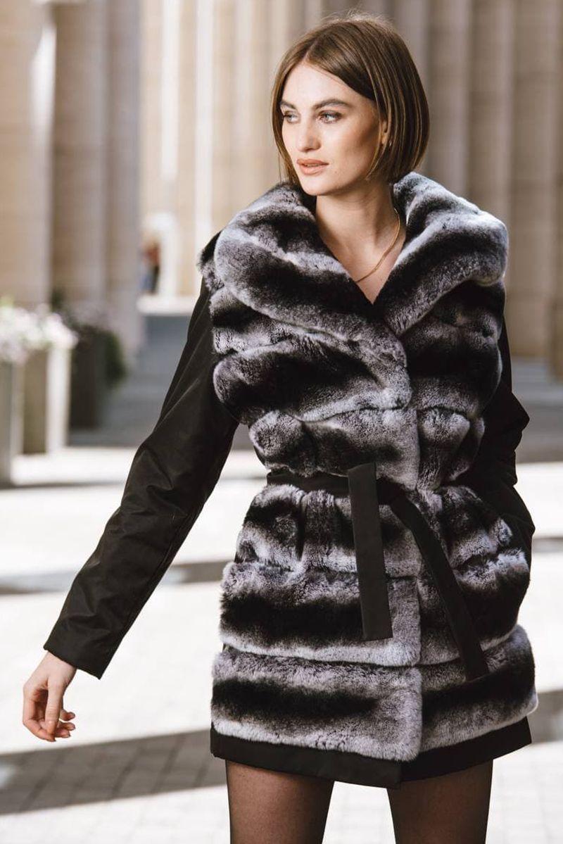 Куртка из меха кролика с тканью фото