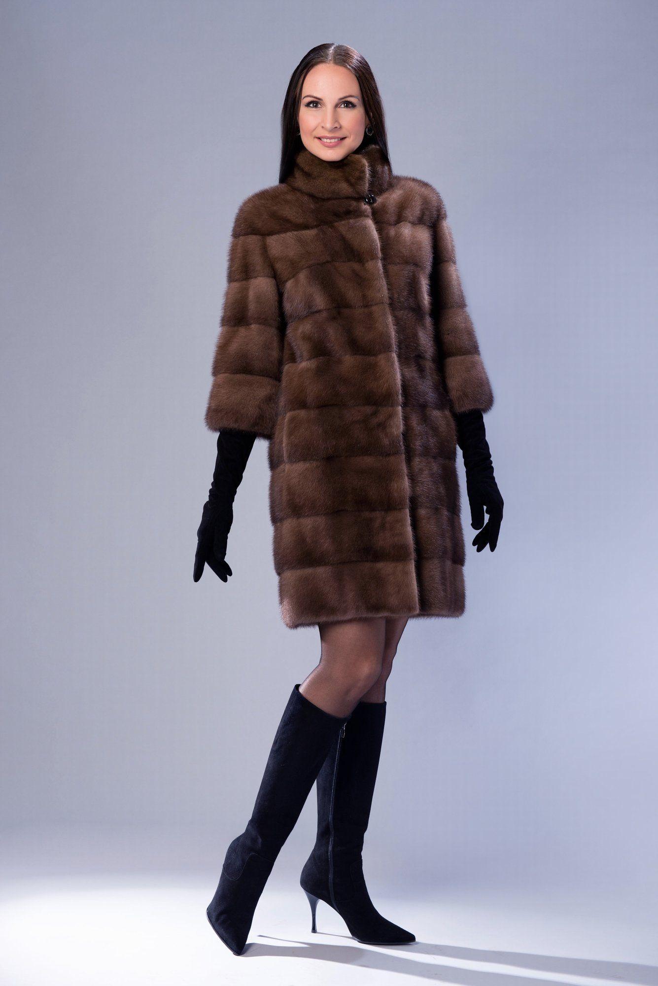 Шуба из норки с воротником стойка фото