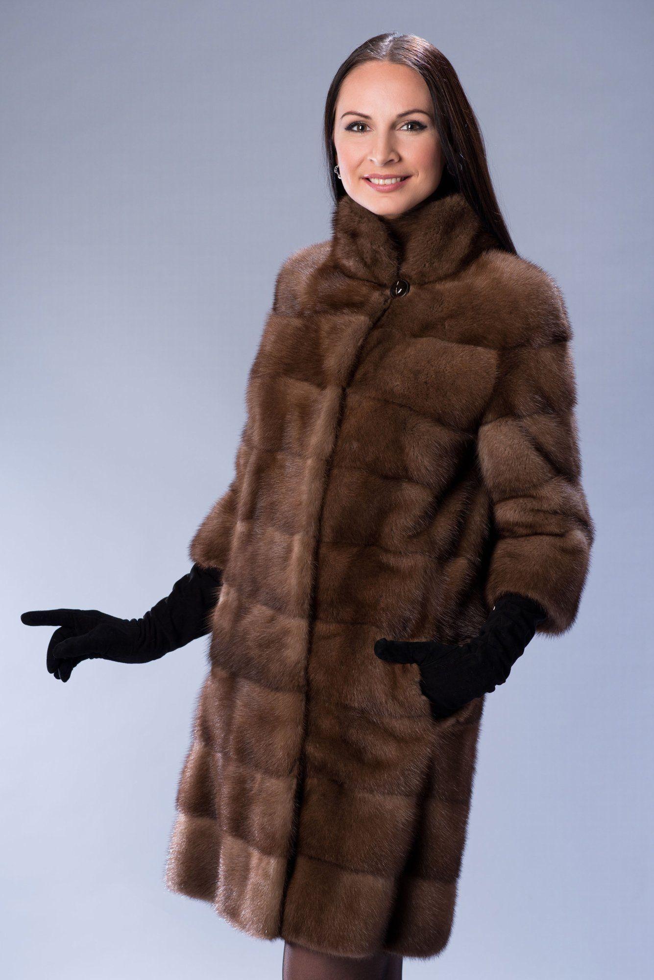 Шуба из норки с воротником стойка фото