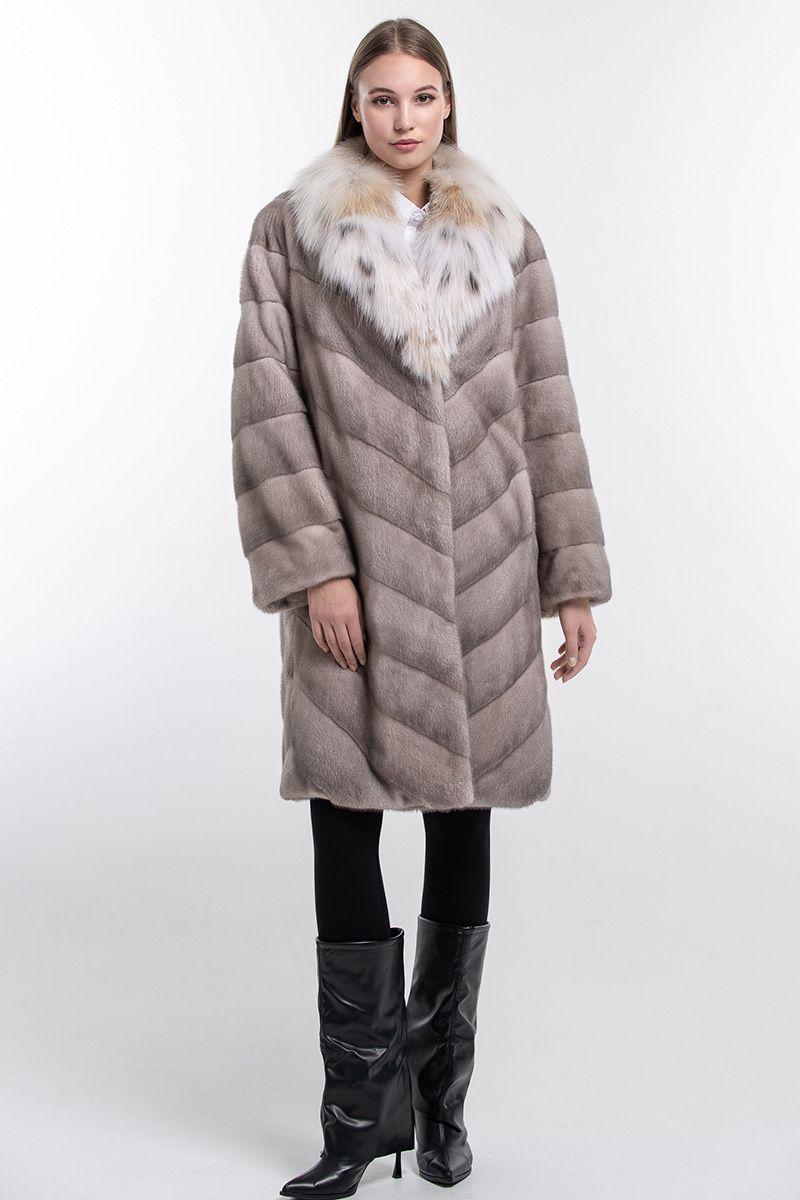 Норковая шуба с воротником из рыси фото